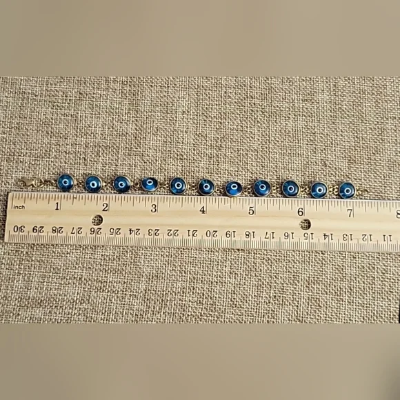 14kt Yellow Gold Blue Evil Eye Bracelet 7-1/4 Long